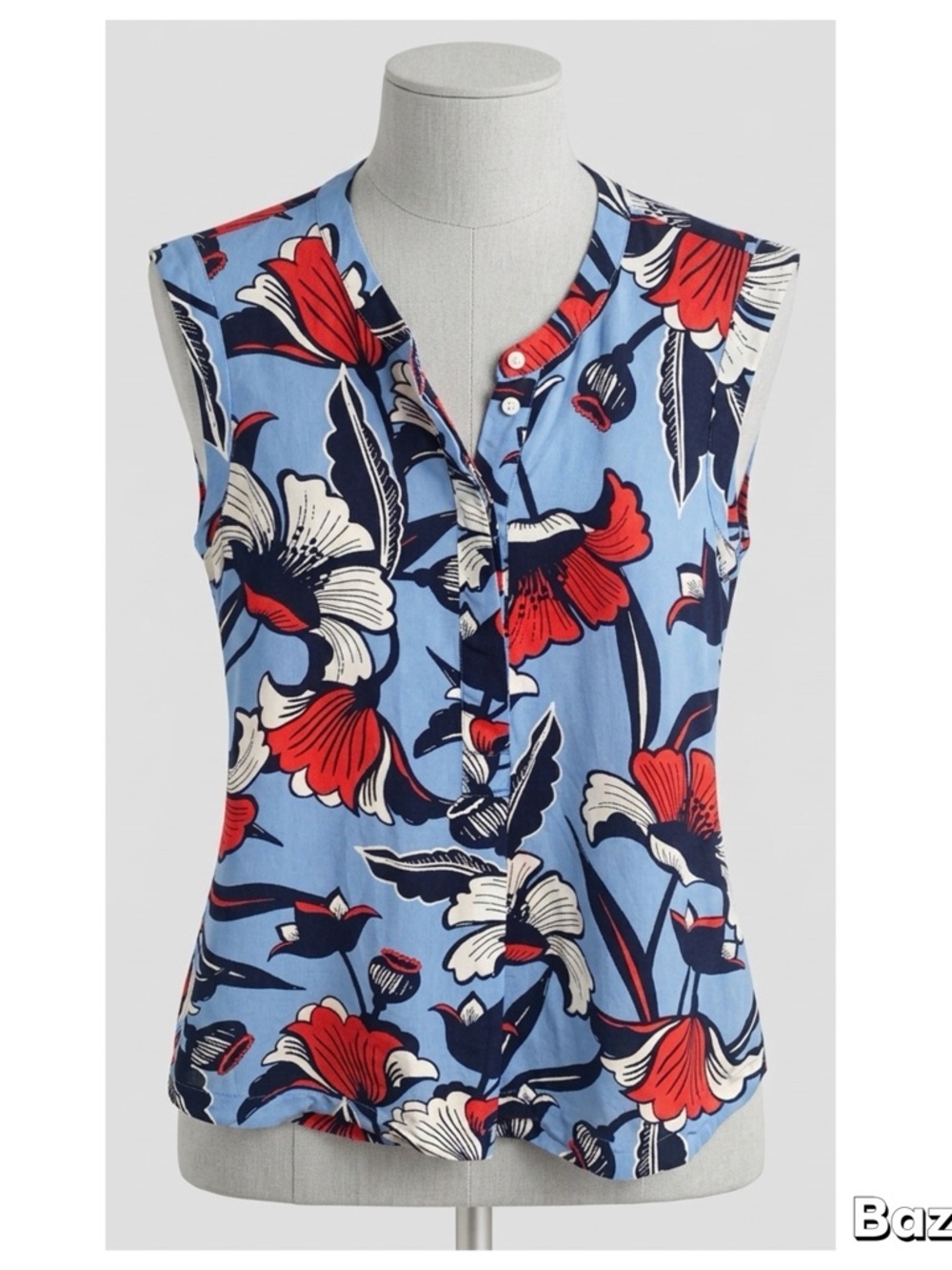 J. Crew Blue Floral Sleeveless Button-Front Camisole